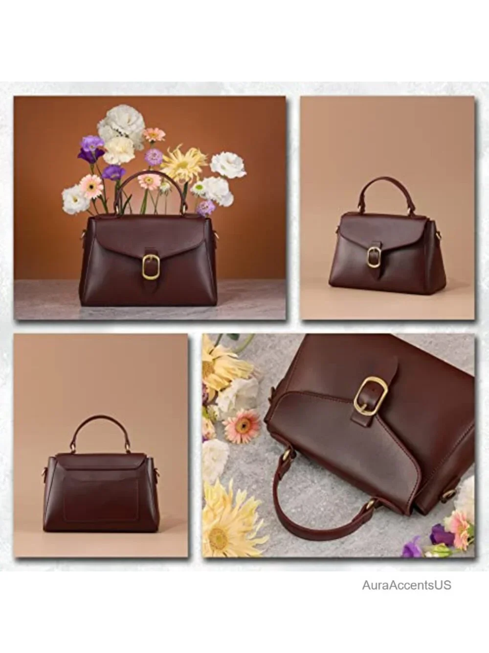 Vegan Leather Flap Top Handle Satchel Bag Women Retro Casual Purse Wristlet